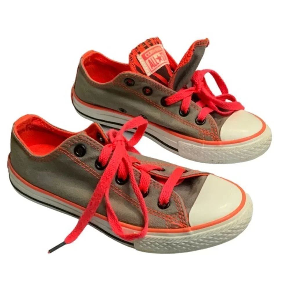 Converse Chuck Taylor Kids All-star Grey Orange Double Tongue Girls Size 1